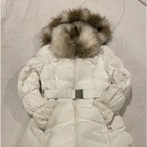 Beautiful crisp white down filled women’s winter puffer coat